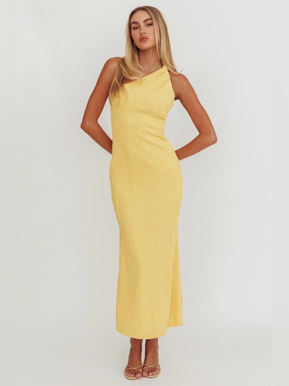 Selfie Leslie Lingerie Love One - Shoulder Twist Midi Dress YELLOW- Size XS
